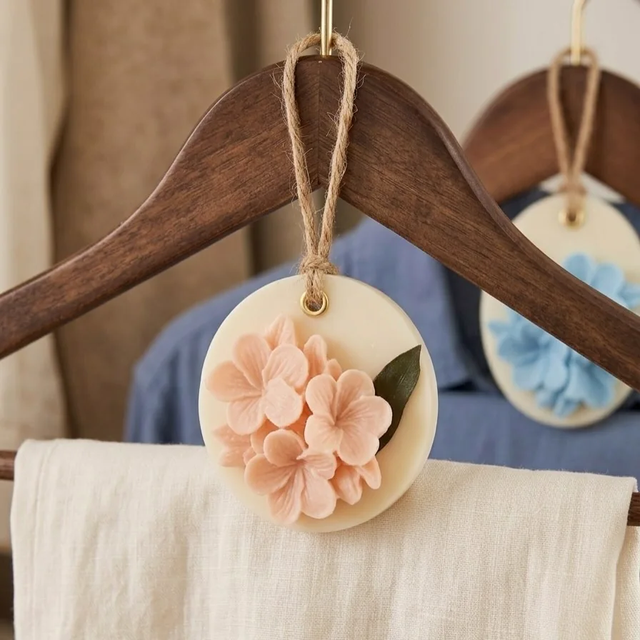 Wax tablet con flores colgada de una percha